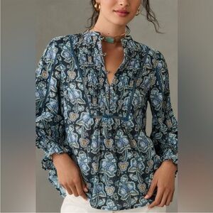 Anthropologie Henley Peasant Blouse Large